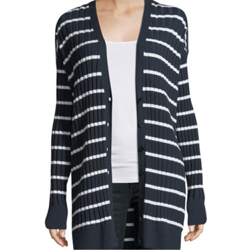 T by ALEXANDER WANG NWT $375 Blue / White Striped Ribbed Long Cardigan
